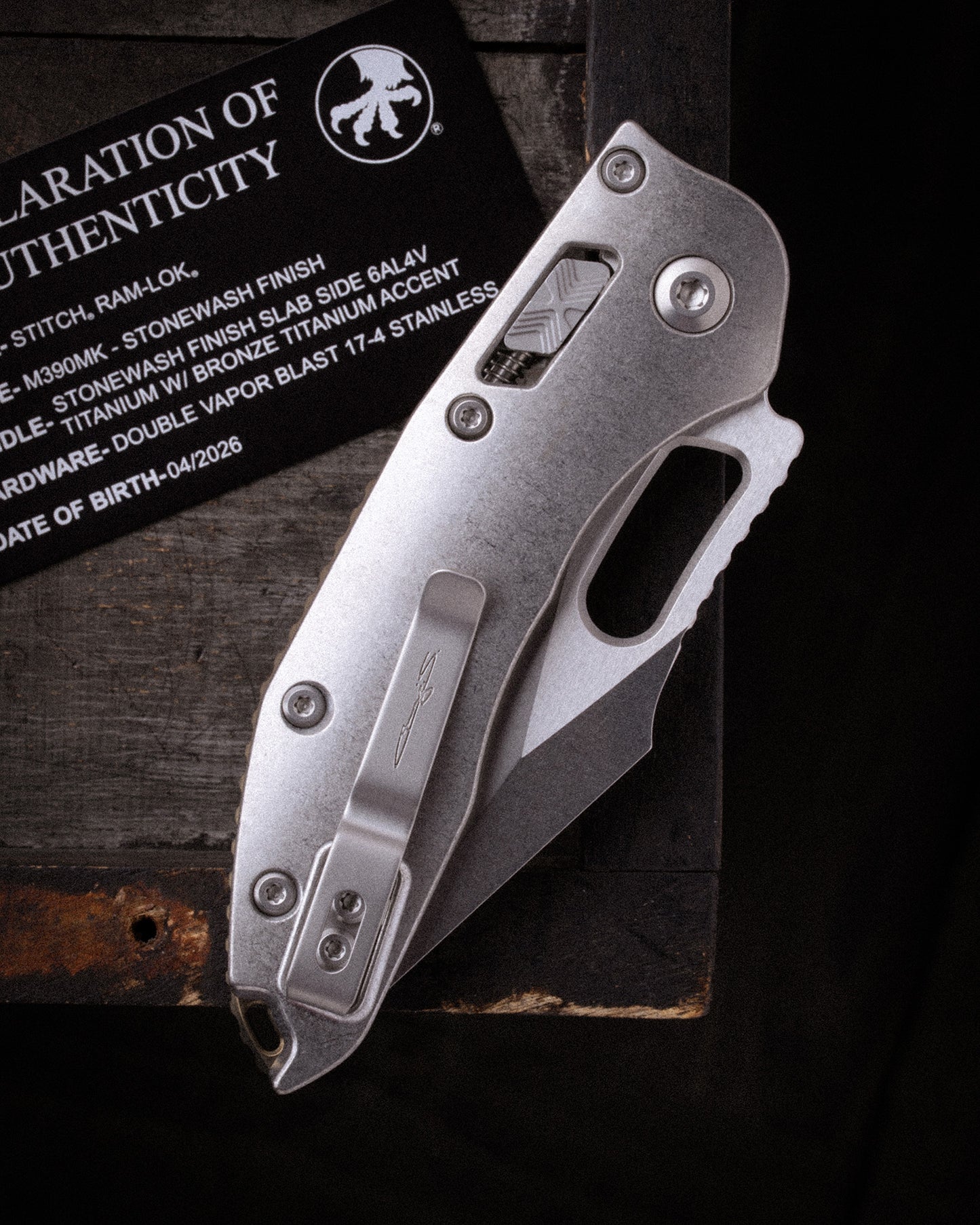 STITCH RAM-LOK® MARFIONE SELECT STONEWASH FINISH STONEWASH FINISH SLAB SIDE TITANIUM W/ BRONZE TITANIUM ACCENT DOUBLE VAPOR BLAST STAINLESS (169RL-10MS1)