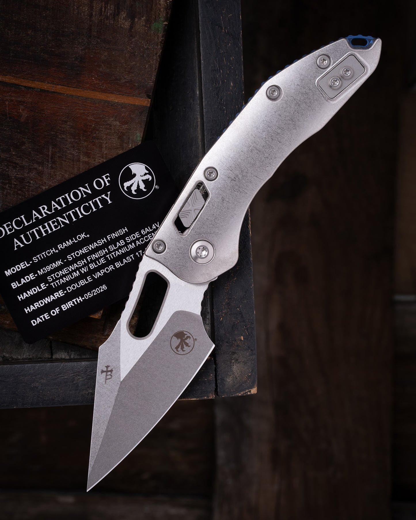 STITCH RAM-LOK® MARFIONE SELECT STONEWASH FINISH STONEWASH FINISH SLAB SIDE TITANIUM W/ BLUE TITANIUM ACCENT DOUBLE VAPOR BLAST STAINLESS (169RL-10MS2)