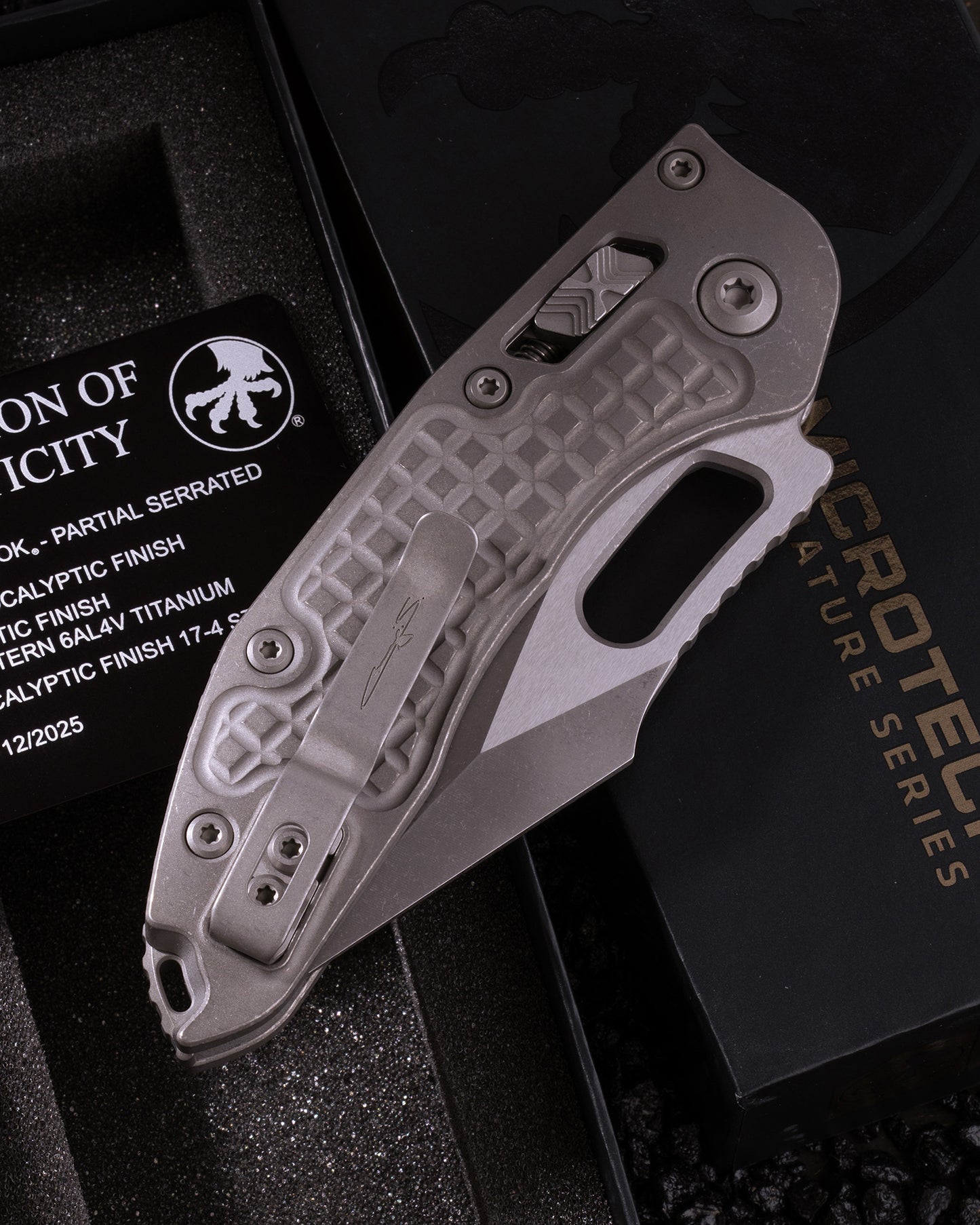 Stitch RAM-LOK™ Partial Serrate Marfione Select Apocalyptic Finish Frag Pattern Titanium Apocalyptic Finish Stainless (169RL-11APFRMS1)