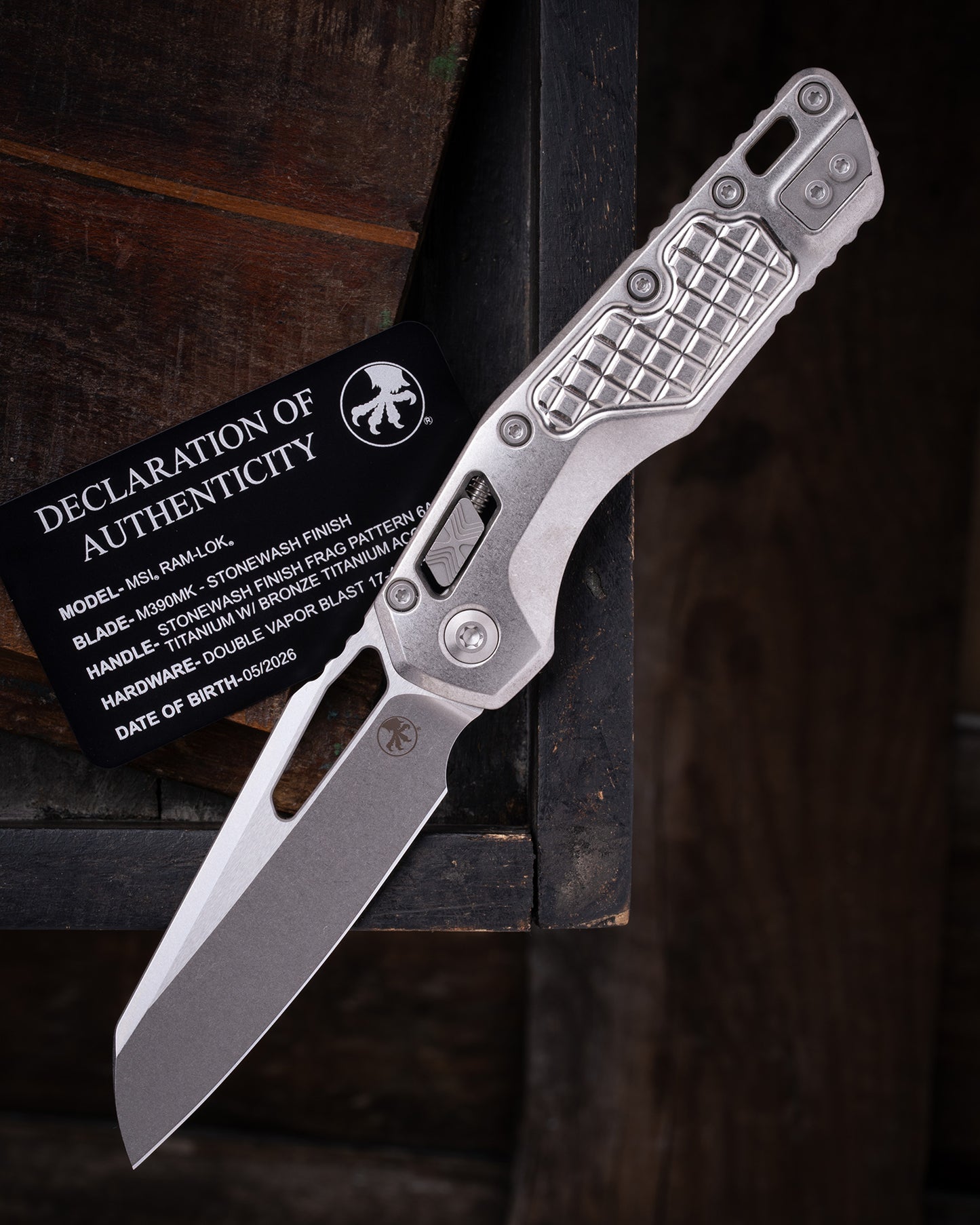MSI® RAM-LOK® MARFIONE SELECT STONEWASH FINISH STONEWASH FINISH FRAG PATTERN TITANIUM W/ BRONZE TITANIUM ACCENT DOUBLE VAPOR BLAST STAINLESS (210-10FRMS1)