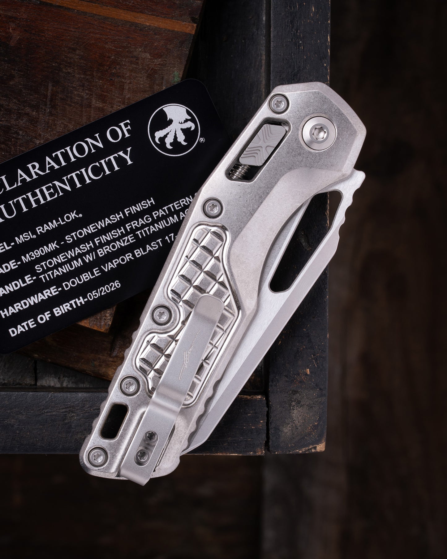 MSI® RAM-LOK® MARFIONE SELECT STONEWASH FINISH STONEWASH FINISH FRAG PATTERN TITANIUM W/ BRONZE TITANIUM ACCENT DOUBLE VAPOR BLAST STAINLESS (210-10FRMS1)