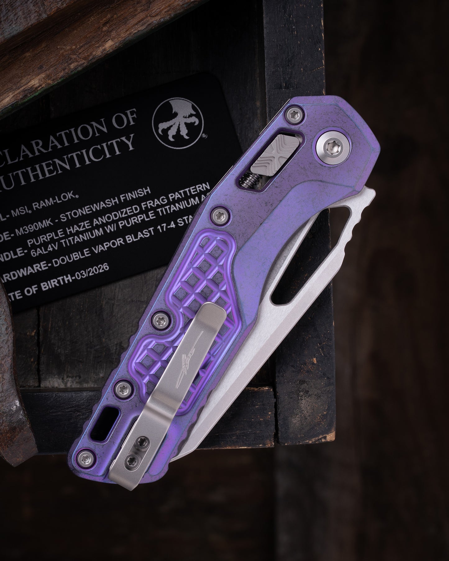MSI® RAM-LOK® MARFIONE SELECT STONEWASH FINISH PURPLE HAZE ANODIZED FRAG PATTERN ACCENT DOUBLE VAPOR BLAST STAINLESS (210-10FRMS5)