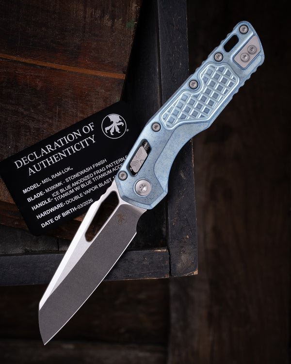 MSI® RAM-LOK® MARFIONE SELECT STONEWASH FINISH ICE BLUE ANODIZED FRAG PATTERN TITANIUM W/ BLUE TITANIUM ACCENT DOUBLE VAPOR BLAST STAINLESS (210-10FRMS6)