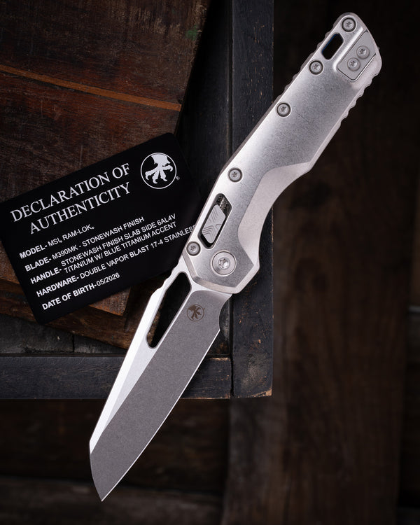MSI® RAM-LOK® MARFIONE SELECT STONEWASH FINISH STONEWASH FINISH SLAB SIDE TITANIUM W/ BLUE TITANIUM ACCENT DOUBLE VAPOR BLAST STAINLESS (210-10MS2)