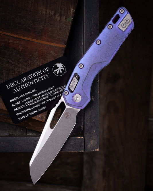 MSI® RAM-LOK® MARFIONE SELECT STONEWASH FINISH PURPLE HAZE ANODIZED SLAB SIDE TITANIUM W/ PURPLE TITANIUM ACCENT DOUBLE VAPOR BLAST STAINLESS (210-10MS5)