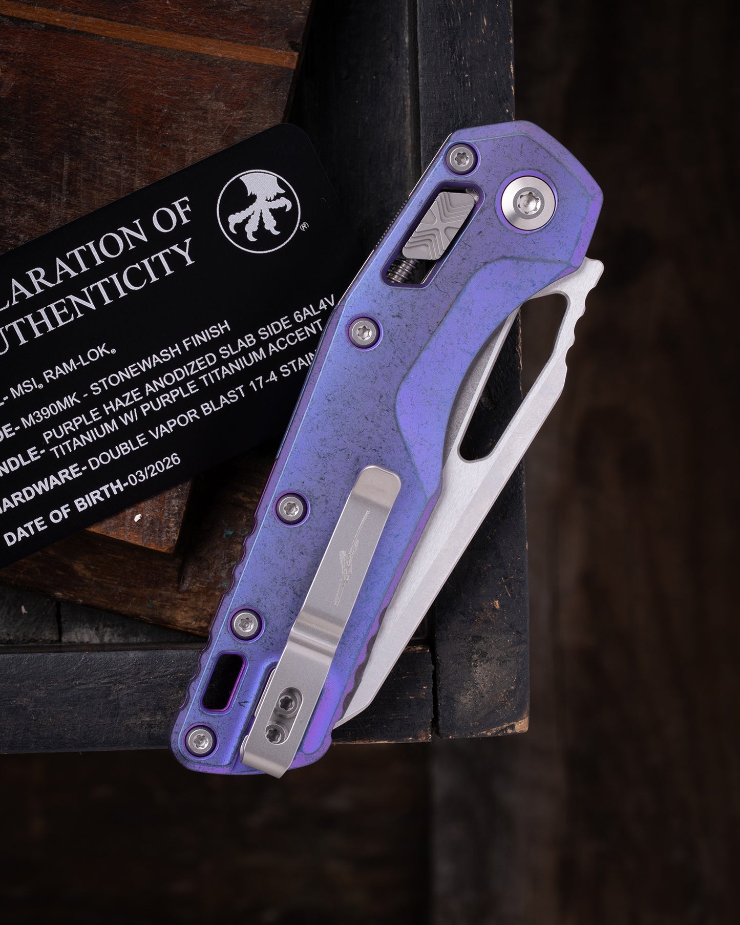 MSI® RAM-LOK® MARFIONE SELECT STONEWASH FINISH PURPLE HAZE ANODIZED SLAB SIDE TITANIUM W/ PURPLE TITANIUM ACCENT DOUBLE VAPOR BLAST STAINLESS (210-10MS5)