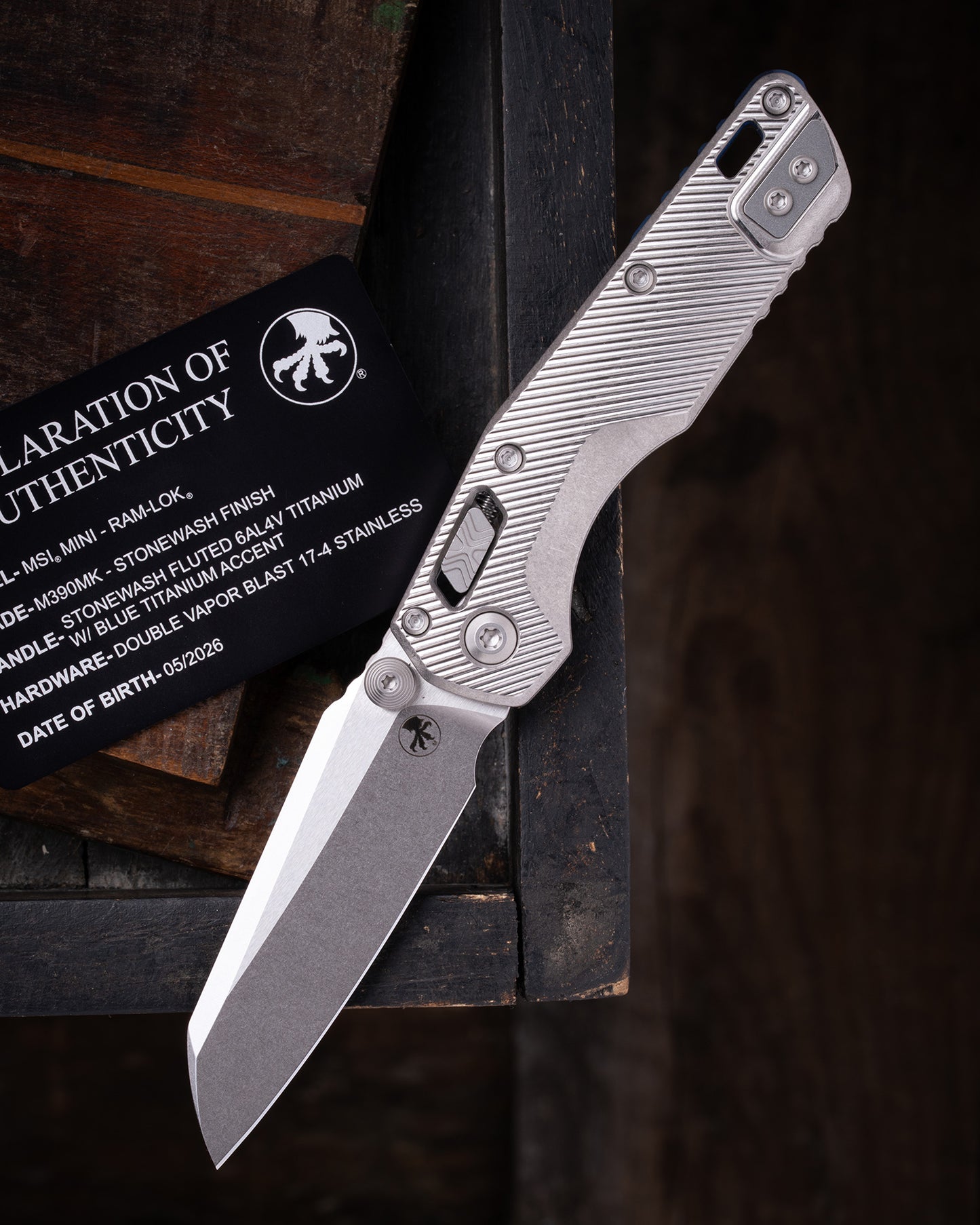MSI® RAM-LOK® MINI MARFIONE SELECT STONEWASH FINISH STONEWASH FINISH FLUTED TITANIUM W/ BLUE TITANIUM ACCENT DOUBLE VAPOR BLAST STAINLESS (210M-10FLMS3)