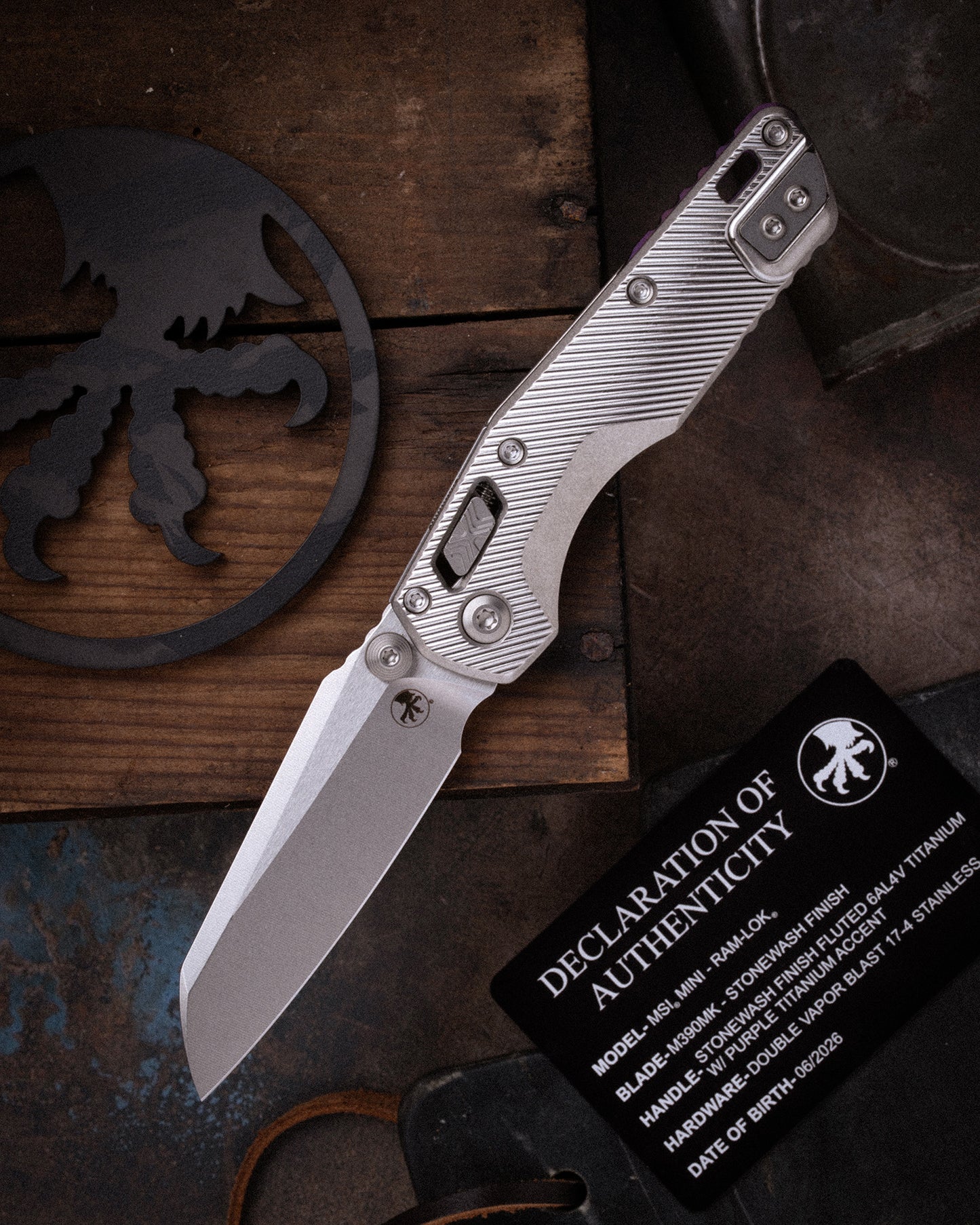 MSI® RAM-LOK® MINI MARFIONE SELECT STONEWASH FINISH STONEWASH FINISH FLUTED TITANIUM W/ PURPLE TITANIUM ACCENT DOUBLE VAPOR BLAST STAINLESS (210M-10FLMS4)