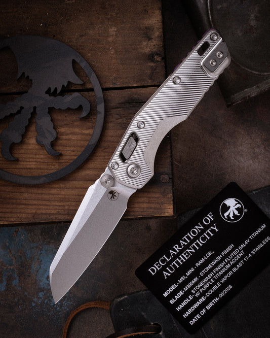 MSI® RAM-LOK® MINI MARFIONE SELECT STONEWASH FINISH STONEWASH FINISH FLUTED TITANIUM W/ PURPLE TITANIUM ACCENT DOUBLE VAPOR BLAST STAINLESS (210M-10FLMS4)