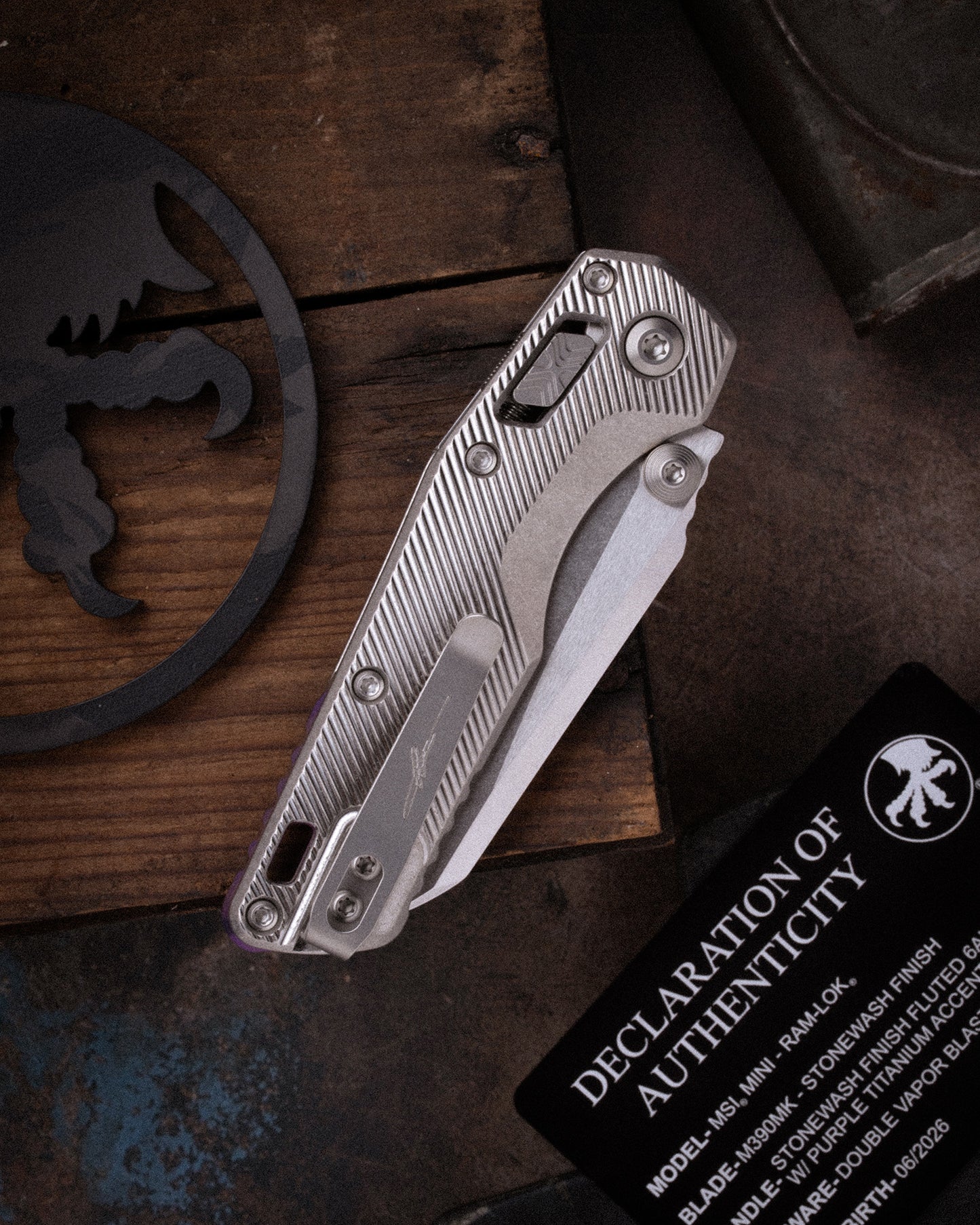 MSI® RAM-LOK® MINI MARFIONE SELECT STONEWASH FINISH STONEWASH FINISH FLUTED TITANIUM W/ PURPLE TITANIUM ACCENT DOUBLE VAPOR BLAST STAINLESS (210M-10FLMS4)