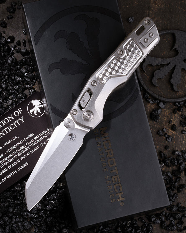 MSI – RAM-LOK MARFIONE SELECT STONEWASH FINISH STONEWASH FINISH FRAG PATTERN TITANIUM W/BRONZE TITANIUM ACCENT DOUBLE VAPOR BLAST STAINLESS