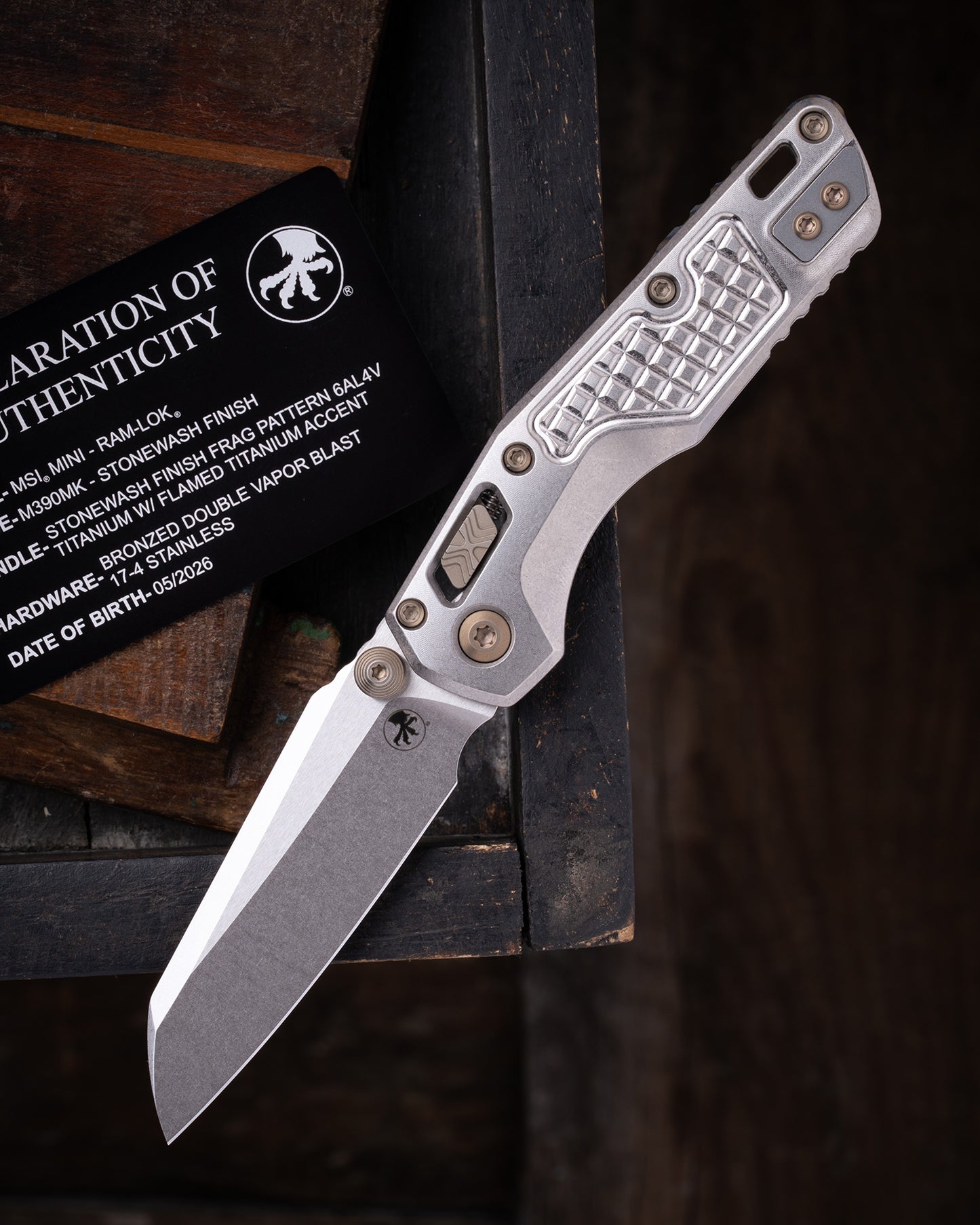 MSI® RAM-LOK MINI MARFIONE SELECT STONEWASH FINISH FRAG PATTERN TITANIUM WITH FLAMED TITANIUM ACCENT DOUBLE VAPOR BLAST STAINLESS (210M-10FRMS5)