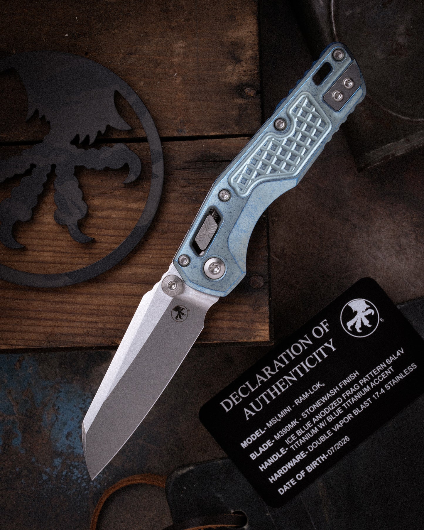 MSI® RAM-LOK MINI MARFIONE SELECT STONEWASH FINISH ICE BLUE ANODIZED FRAG PATTERN TITANIUM W/ BLUE TITANIUM ACCENT DOUBLE VAPOR BLAST STAINLESS (210M-10FRMS7)
