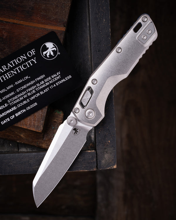 MSI® RAM-LOK® MINI MARFIONE SELECT STONEWASH FINISH STONEWASH FINISH SLAB SIDE TITANIUM W/ BLUE TITANIUM ACCENT DOUBLE VAPOR BLAST STAINLESS (210M-10MS3)