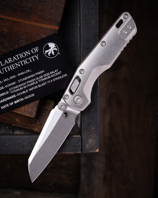 MSI® RAM-LOK® MINI MARFIONE SELECT STONEWASH FINISH STONEWASH FINISH SLAB SIDE TITANIUM W/ PURPLE TITANIUM ACCENT DOUBLE VAPOR BLAST STAINLESS (210M-10MS4)