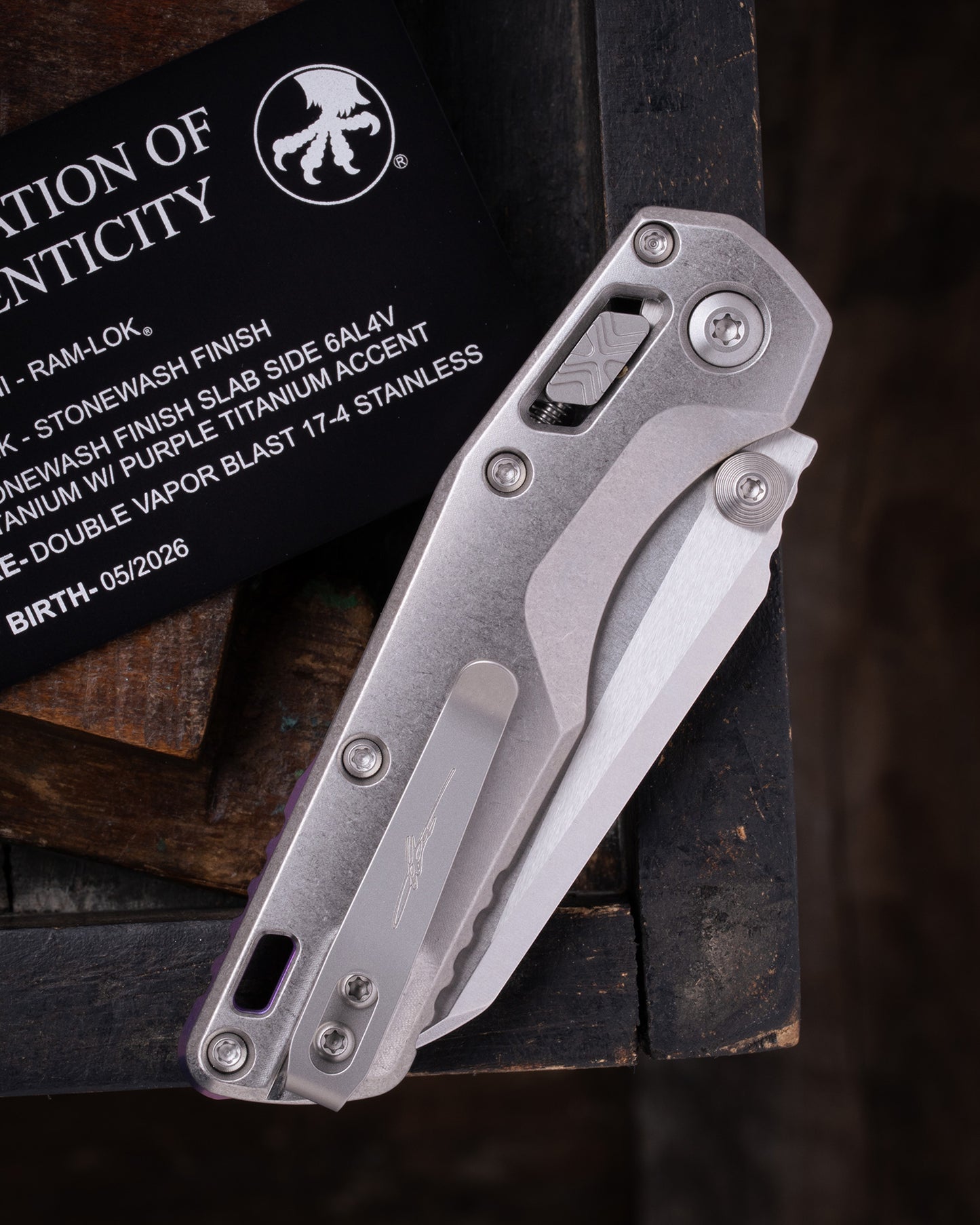 MSI® RAM-LOK® MINI MARFIONE SELECT STONEWASH FINISH STONEWASH FINISH SLAB SIDE TITANIUM W/ PURPLE TITANIUM ACCENT DOUBLE VAPOR BLAST STAINLESS (210M-10MS4)