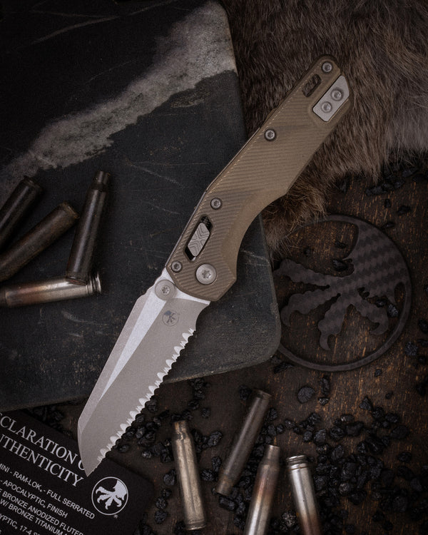 MSI® RAM-LOK® MINI FULL SERRATED MARFIONE SELECT APOCALYPTIC® FINISH ANTIQUE BRONZE ANODIZED FLUTED TITANIUM W/ BRONZE TITANIUM ACCENT APOCALYPTIC® STAINLESS (210M-12APFLMS3)