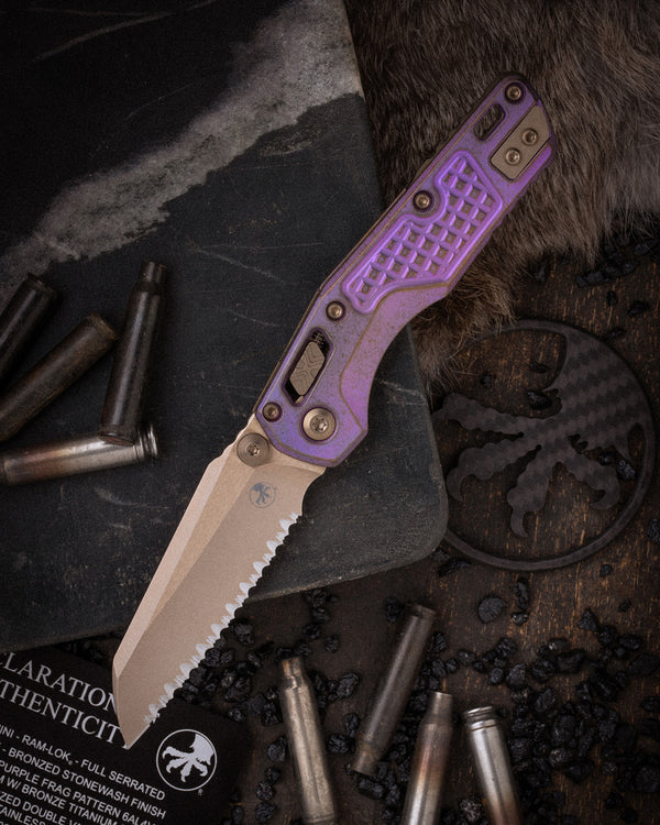MSI® RAM-LOK® MINI FULL SERRATED MARFIONE SELECT BRONZED STONEWASH FINISH ROYAL PURPLE FRAG PATTERN TITANIUM W/ BRONZE TITANIUM ACCENT BRONZED DOUBLE VAPOR BLAST STAINLESS (210M-15FRMS5)