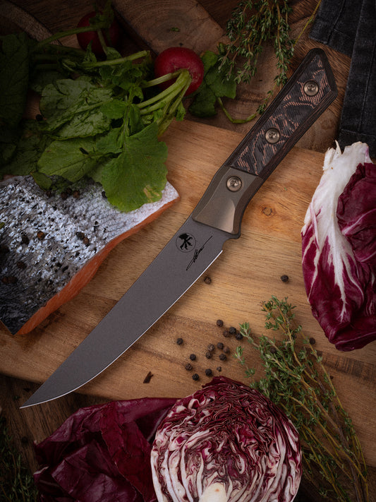 BONING KNIFE DLC STANDARD BRONZED TITANIUM BOLSTER LIVE-WIRE CARBON FIBER (3100B-1DLCLWCFS)