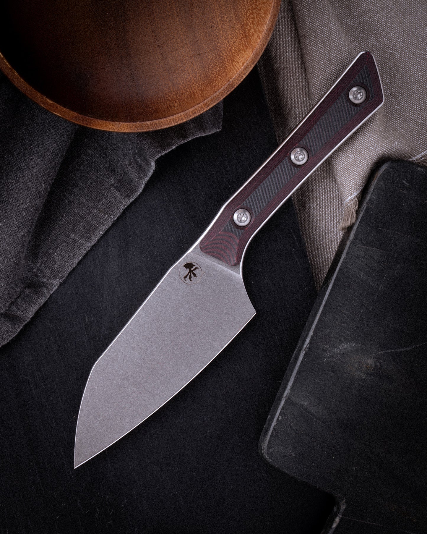 Santoku 4" Knife Stonewash Standard Black Cherry G-10 (3300-10BC)