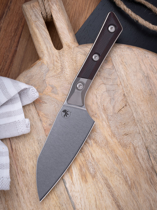 Santoku 4" Knife Stonewash Standard Titanium Bolster Black Cherry G-10 (3300B-10MBC)