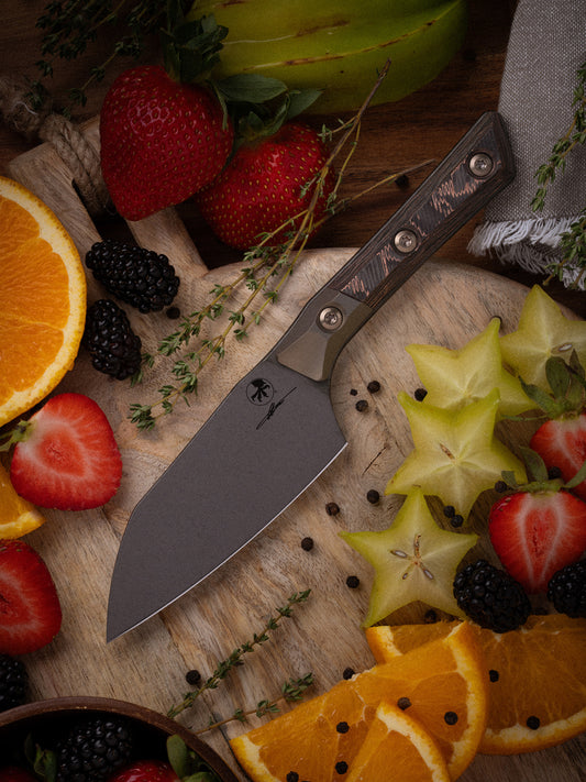 Santoku 4" Knife DLC Standard Bronzed Titanium Bolster Live-Wire Carbon Fiber (3300B-1DLCLWCFS)