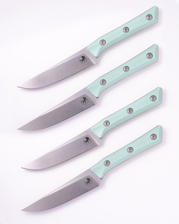 Steak Knife Set (4) Stonewash Standard Caribbean Blue G-10 (3600-10SETCA)