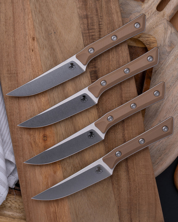 Steak Knife Set (4) Stonewash Standard Coyote Tan G-10 (3600-10SETCE)