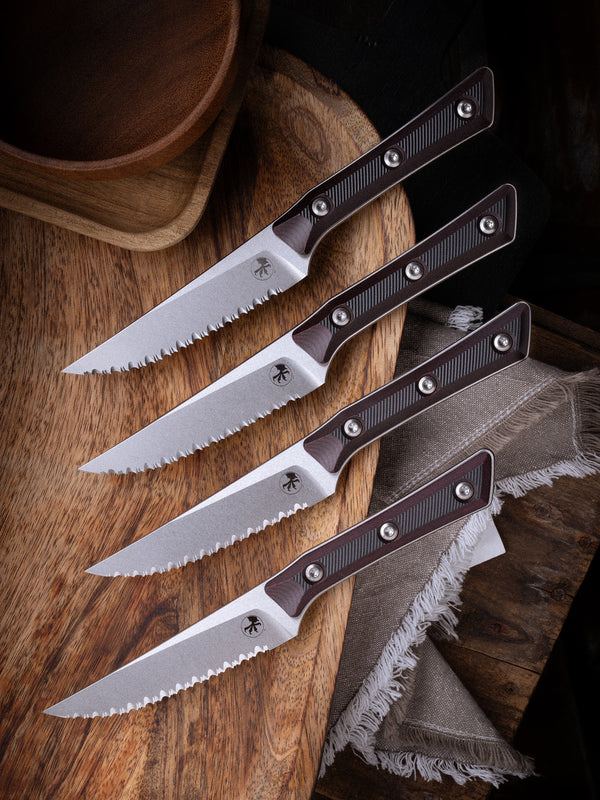 Steak Knife Set (4) Stonewash Full Serrate Black Cherry G-10 (3600-12SETBC)