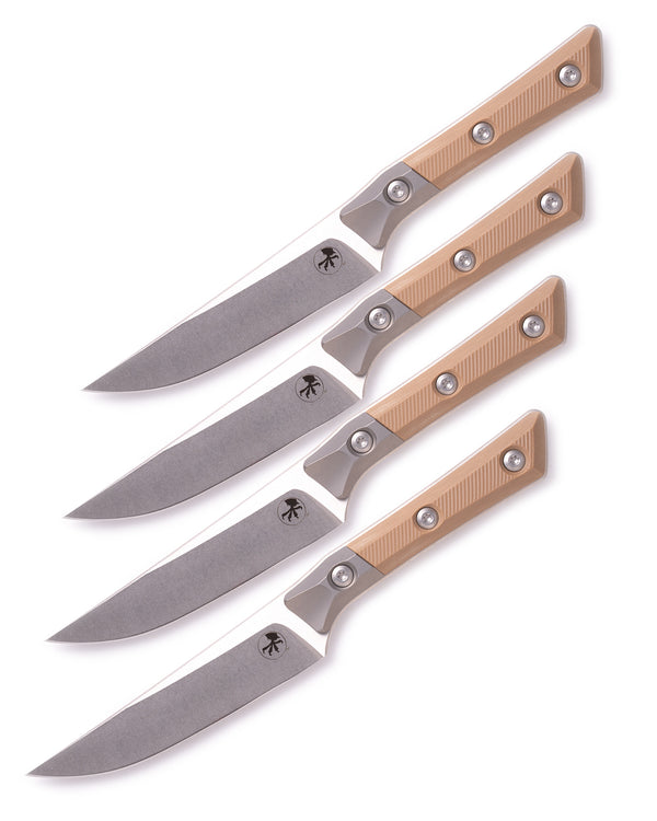 Steak Knife Set (4) Stonewash Standard Titanium Bolster Coyote Tan G-10 (3600B-10SETCE)