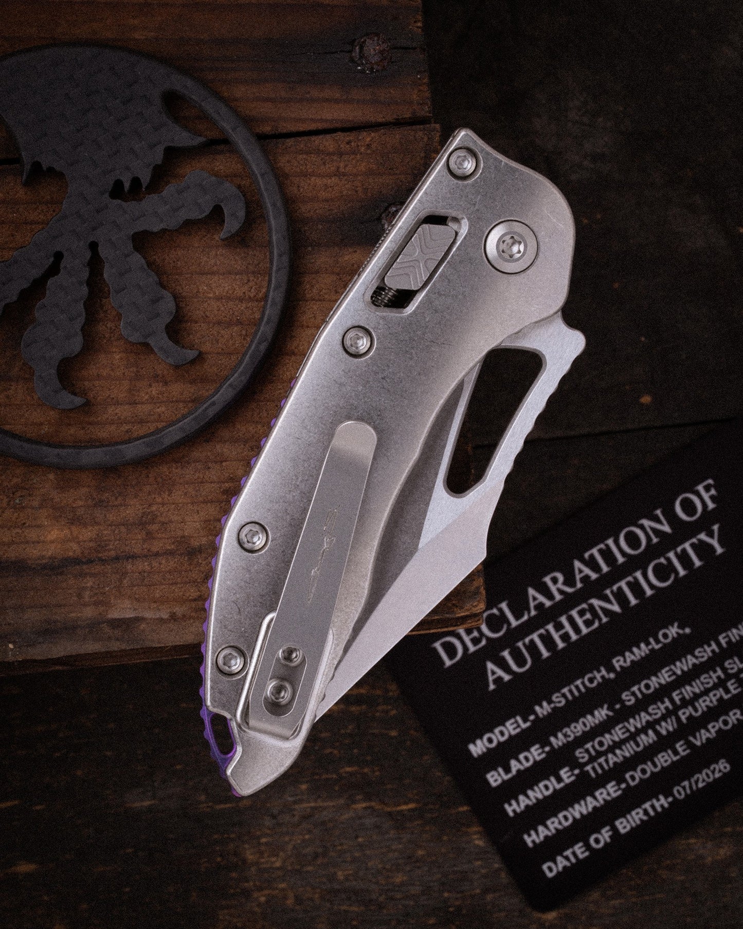 M-Stitch® RAM-LOK® MARFIONE SELECT STONEWASH FINISH SLAB SIDE TITANIUM WITH PURPLE TITANIUM ACCENT DOUBLE VAPOR BLAST STAINLESS (169MRL-10MS3)