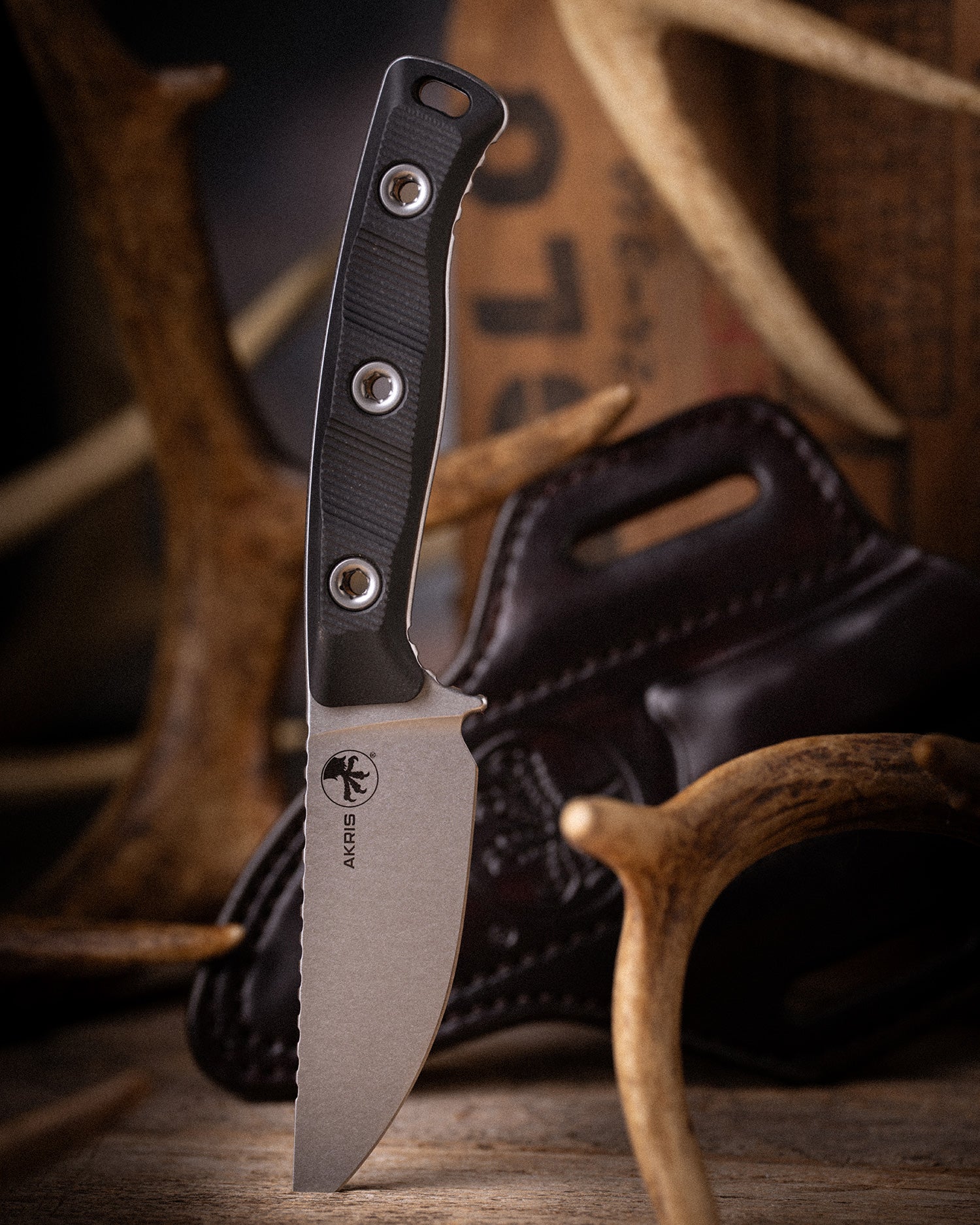Akris Stonewash Standard G-10 Black with Dark Chocolate Leather