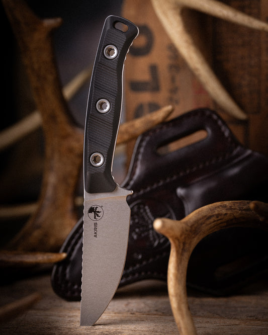 Akris Stonewash Standard G-10 Black with Dark Chocolate Leather Sheath (95-10BK-1)