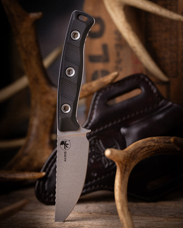 Akris Stonewash Standard G-10 Black with Dark Chocolate Leather Sheath (95-10BK-1)