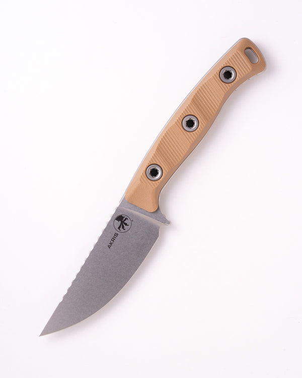 Akris Stonewash Standard G-10 Dark Earth with Natural Leather Sheath (95-10DE-4)