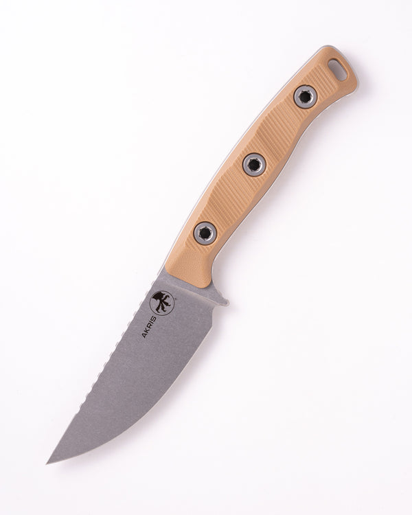 Akris Stonewash Standard G-10 Dark Earth with Tan Kydex Sheath with Belt Loop (95-10DE-6)