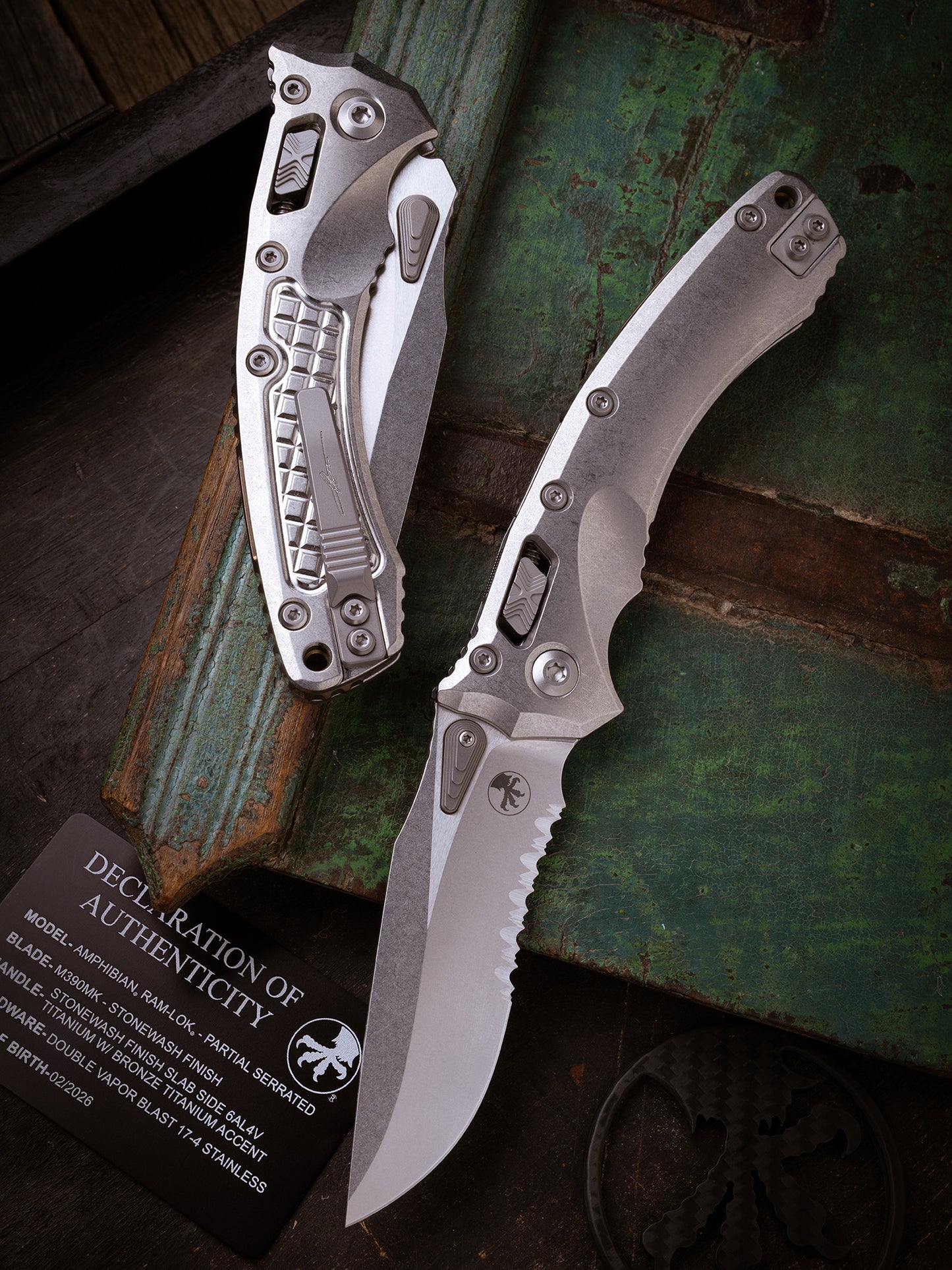 Amphibian® - RAM-LOK™ PARTIAL SERRATED MARFIONE SELECT STONEWASH FINISH STONEWASH FINISH SLAB TITANIUM W/BRONZE TITANIUM ACCENT DOUBLE VAPOR BLAST STAINLESS (137RL-11MS1)