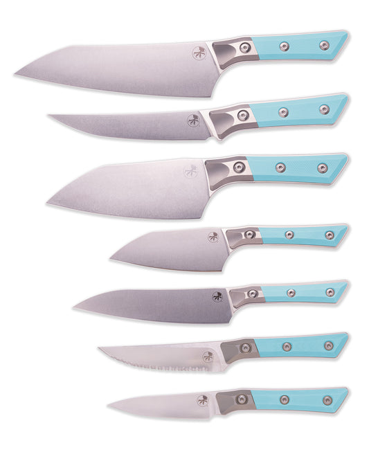 Full Culinary Set - Stonewash Titanium Bolster Caribbean Blue G-10 - (3700B-10SETCA)