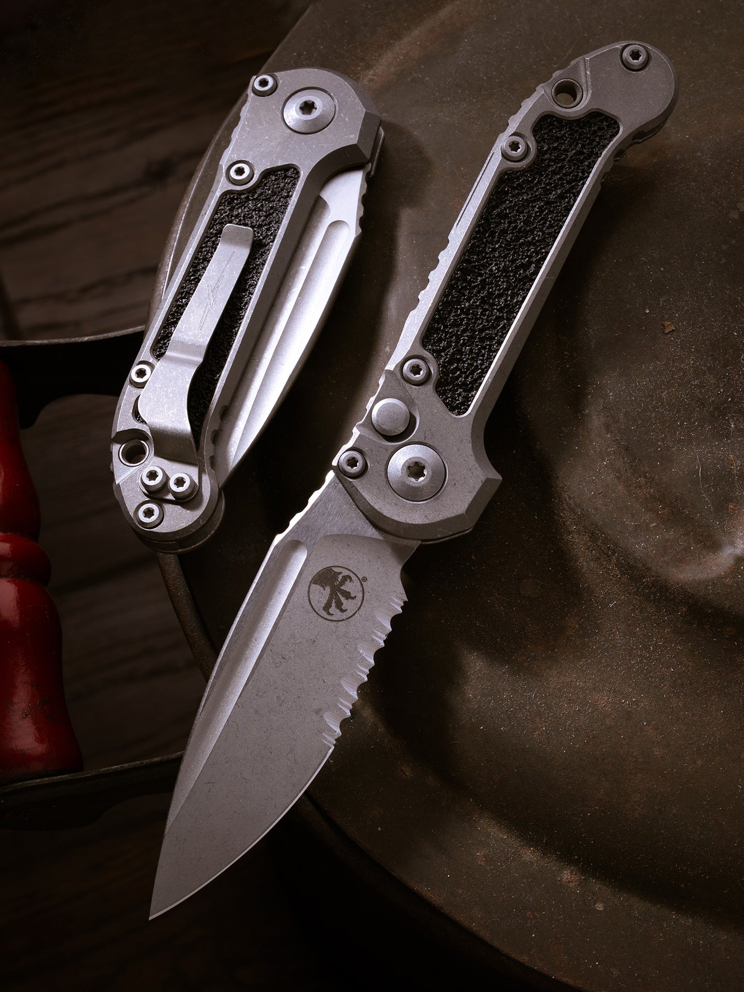 LUDT CLIP POINT MARFIONE SELECT APOCALYPTIC TITANIUM W/ APOCALYPTIC TITANIUM ACCENT HARDWARE PART SERRATE