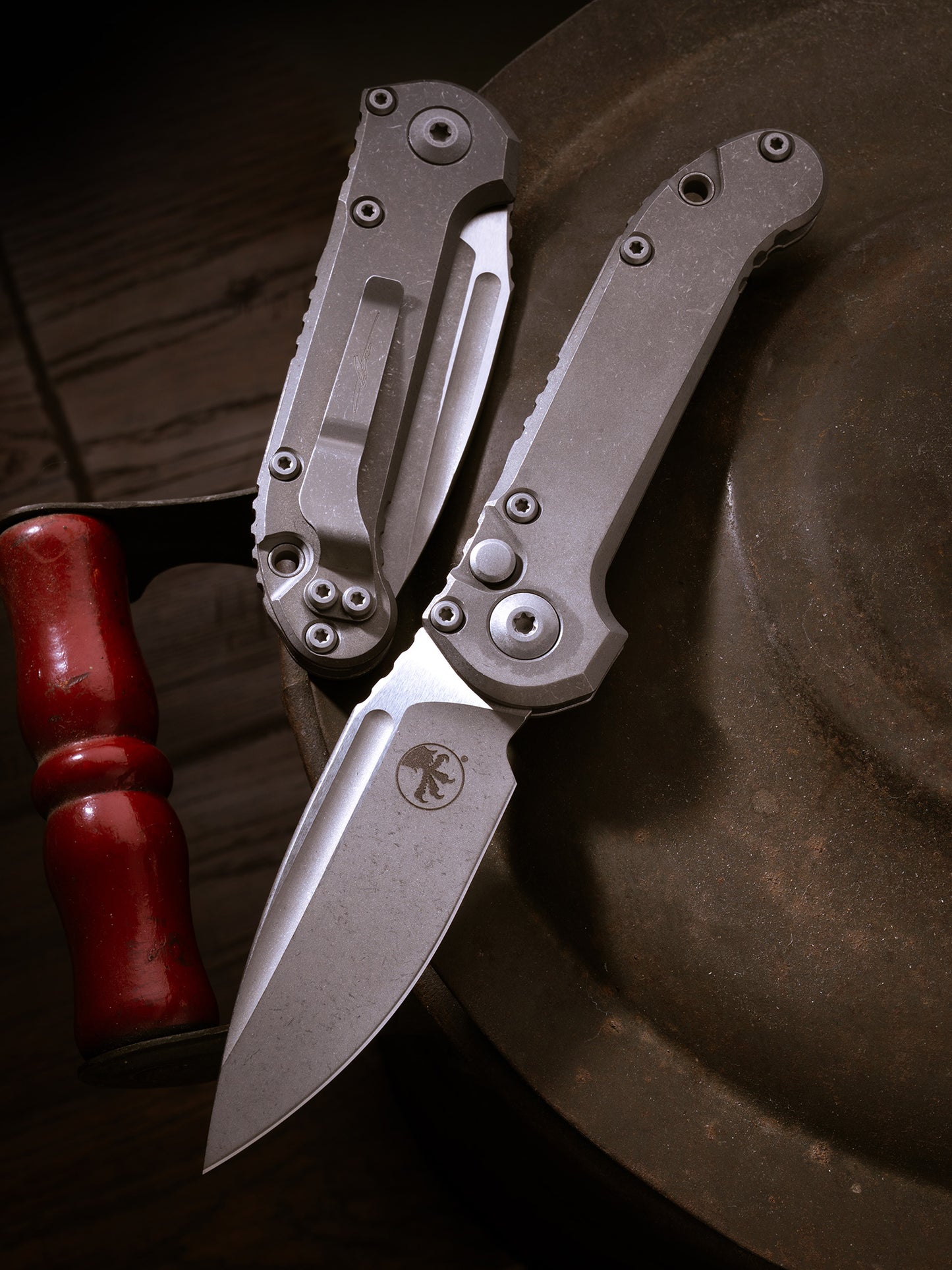 LUDT CLIP POINT MARFIONE SELECT STONEWASH SLAB SIDE TITANIUM W/ APOCALYPTIC TITANIUM ACCENT HARDWARE