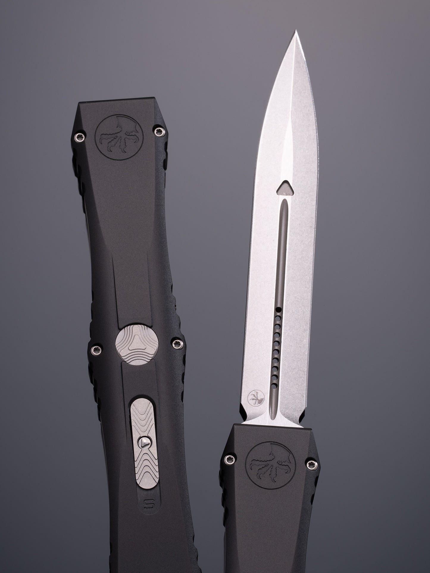 NEMESIS IV – DOUBLE EDGE M390MK – STONEWASH FINISH HARDCOAT ANODIZED AIRCRAFT ALLOY DOUBLE VAPOR BLAST 17-4 STAINLESS