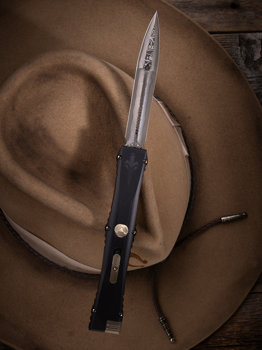 Nemesis IV – Double Edge Etched Hattori Cowry-Y Damascus Black Hardcoat Anodized Alloy Bronzed Hard Cut Stainless